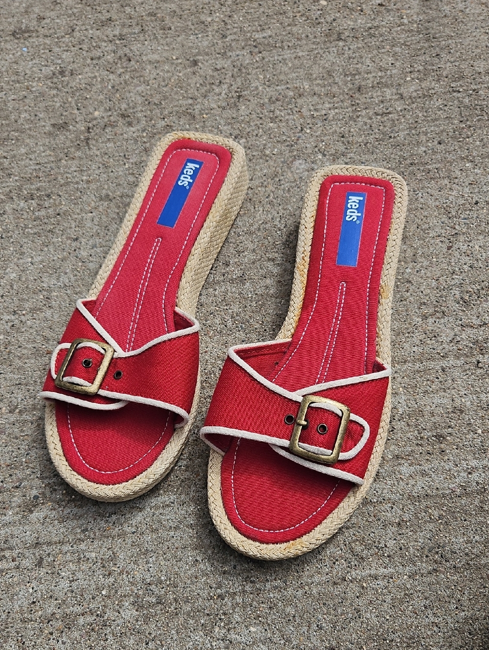 Keds Red Slide Sandals with Natural Trim and Buckle